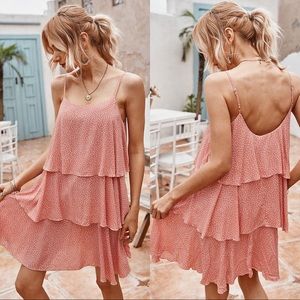 🔥 Coral Pink Tiered Slip Dress